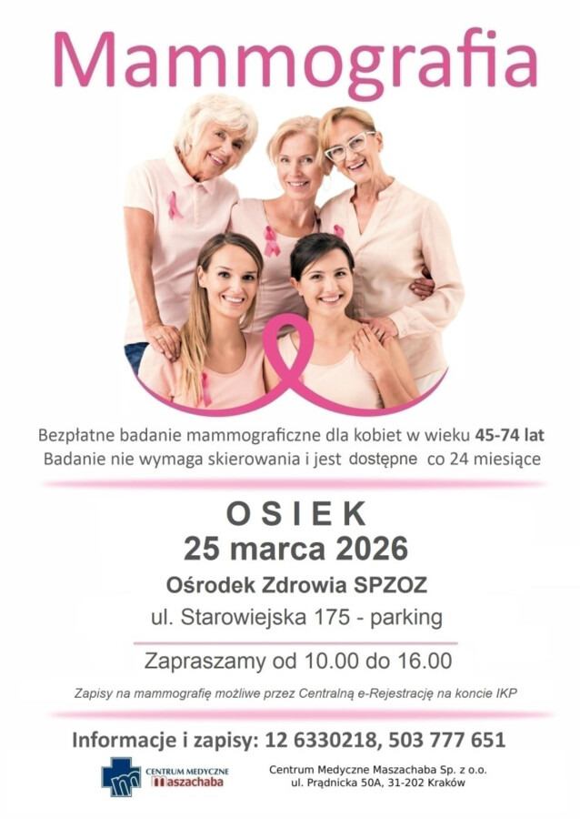Bezpłatna mammografia w Osieku. Zapisz się