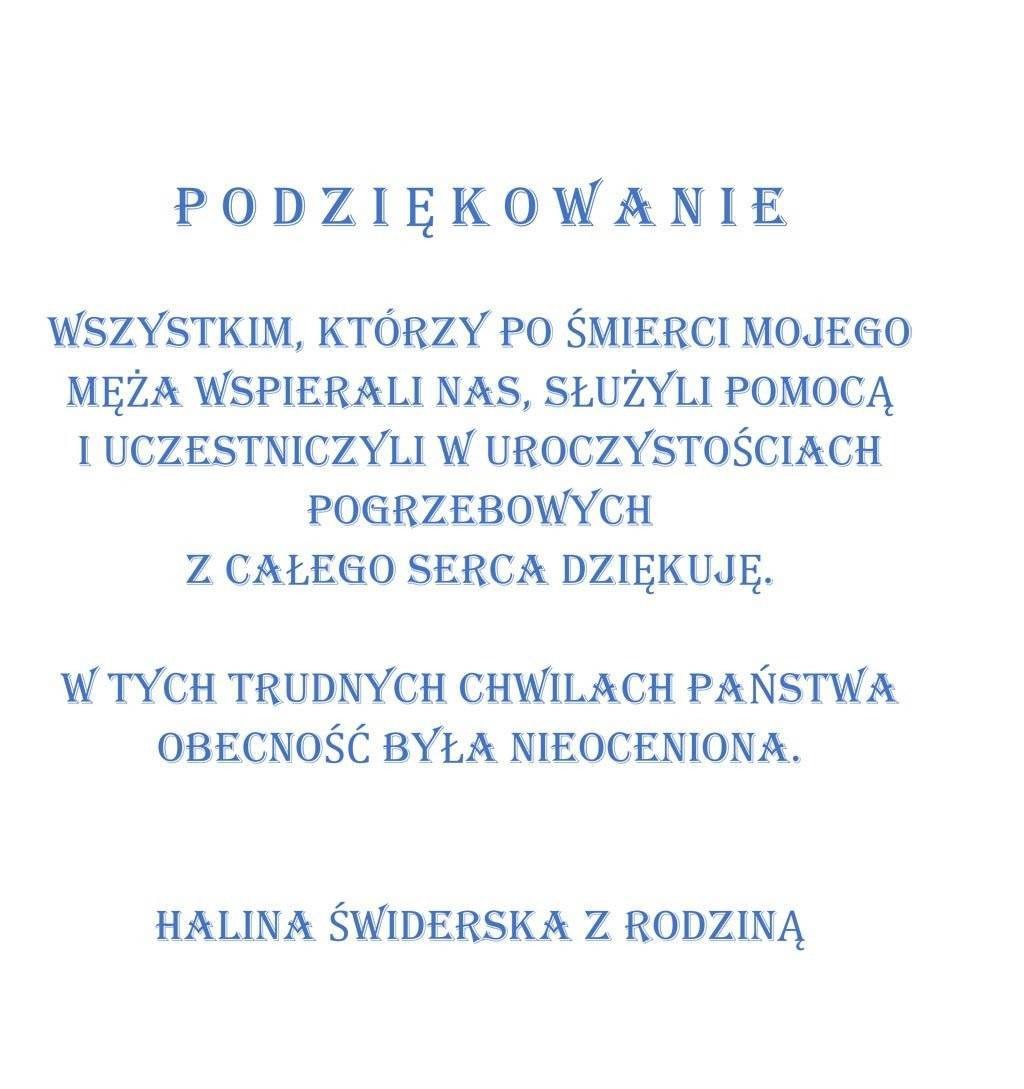Rodzina dziękuje za pożegnanie śp. Wiesława Świderskiego