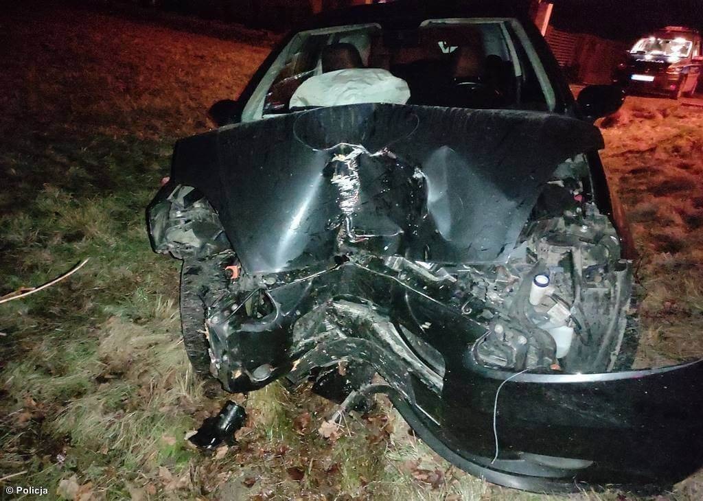 Uderzył w drzewo i poważnie poranił pasażera – FOTO