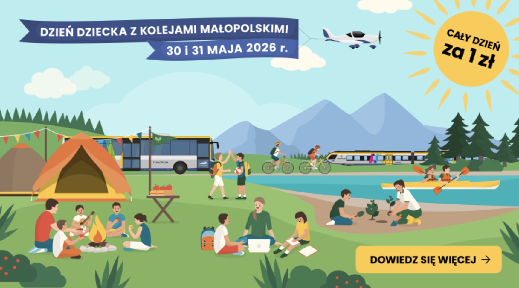 Województwo Małopolskie i Koleje Małopolskie świętują Dzień Dziecka. 30 i 31 maja cała Małopolska za 1 zł