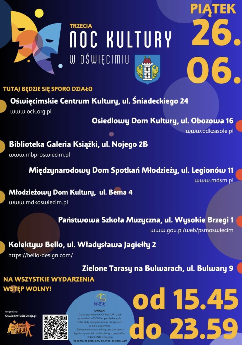Noc Kultury w Oświęcimiu 26 czerwca 2026. Pełny program – 8 miejsc, kino plenerowe, mapping i opera na bulwarach