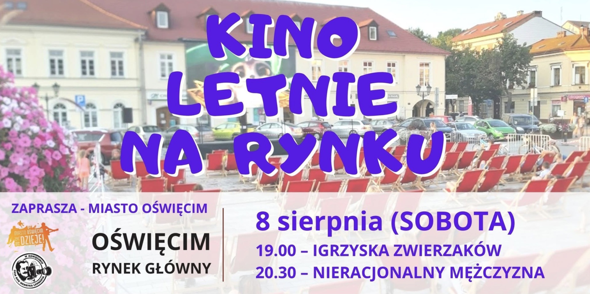 Kino plenerowe na Rynku Głównym w Oświęcimiu. Filmy Henryka Lehnerta w przerwie seansów