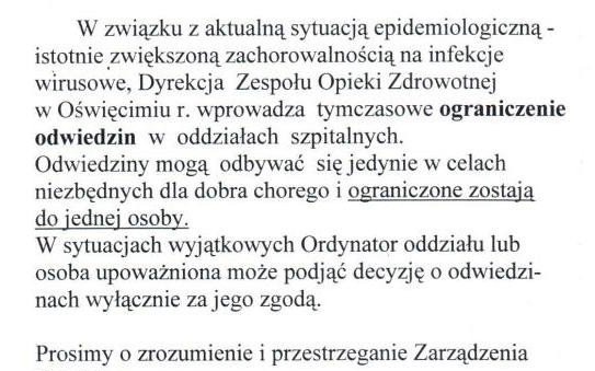 POWIAT. Uwaga! Szpital ogranicza odwiedziny