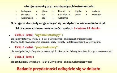 OŚWIĘCIM. Trwa nabór do Państwowej Szkoły Muzycznej