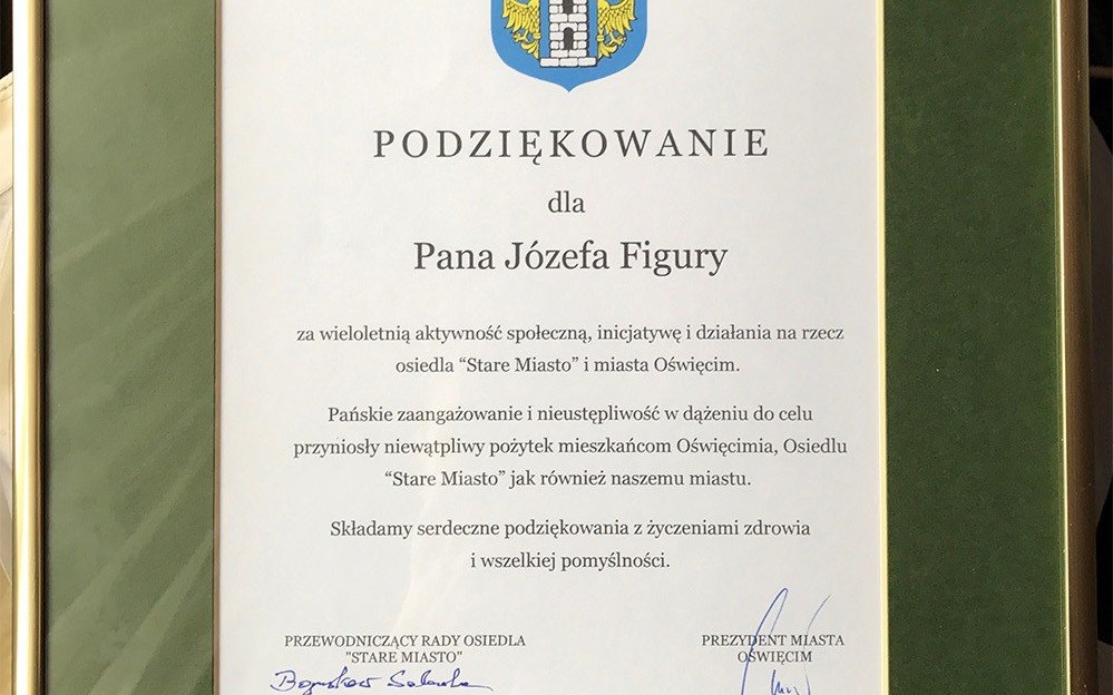 OŚWIĘCIM. Prezydent wyróżnił i podziękował Józefowi Figurze