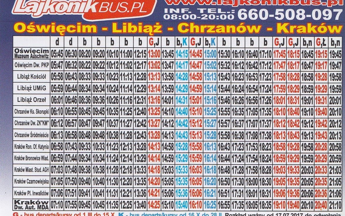 ROZKŁAD JAZDY. Odjazdy busów i autobusów z Oświęcimia