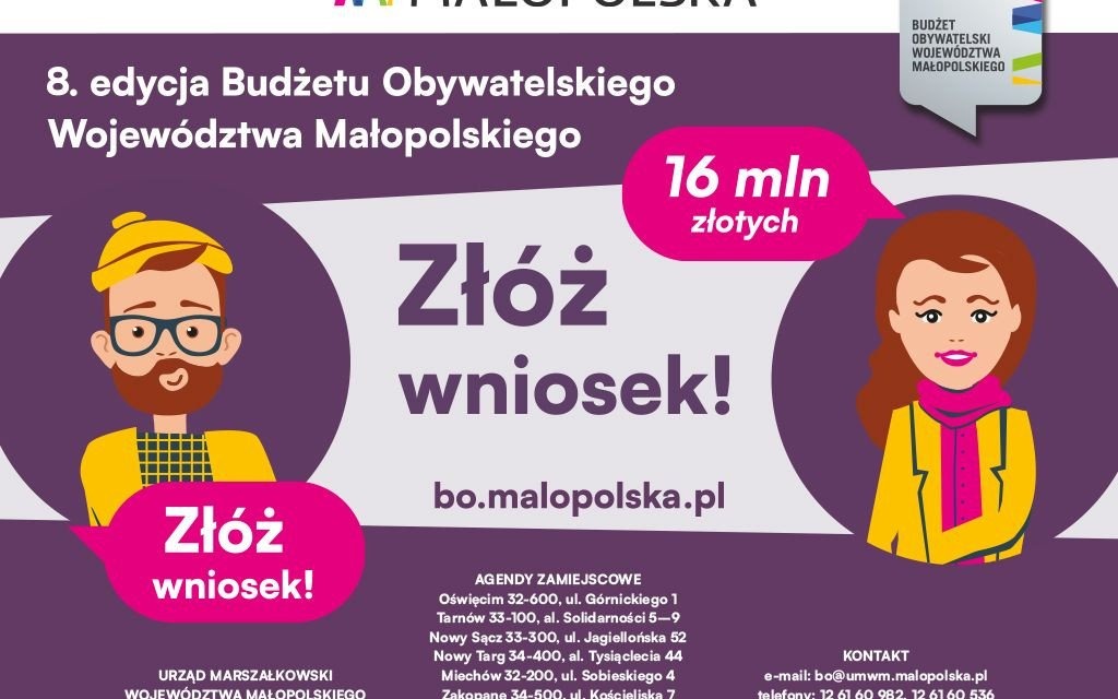 Złóż wniosek do 8. edycji Budżetu Obywatelskiego Województwa Małopolskiego