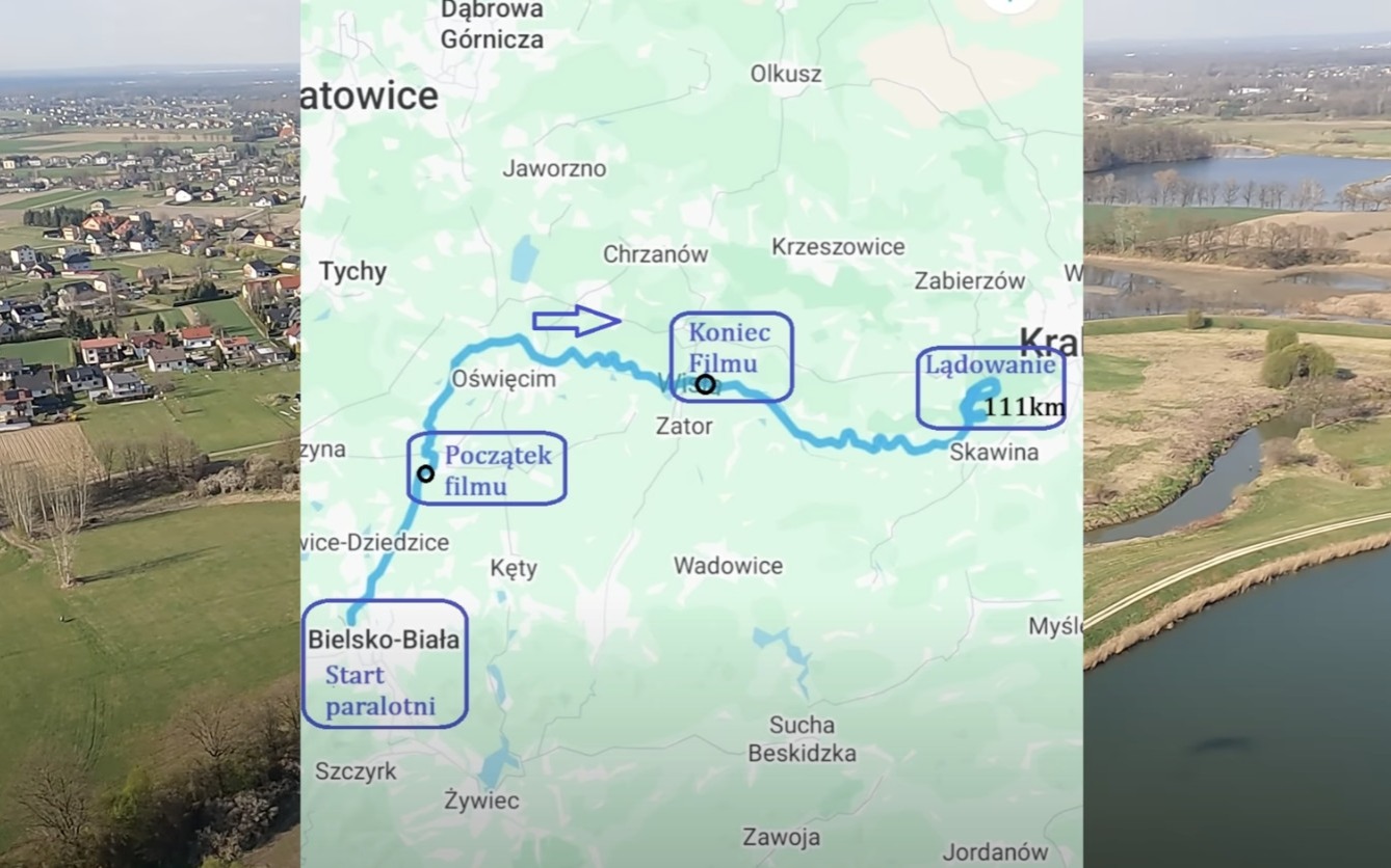 Paralotniarz leci nad Wisłą aż do Bałtyku – zobacz, co nagrał w okolicach Oświęcim