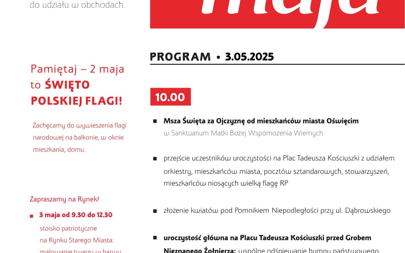 Oświęcim świętuje Konstytucję 3 Maja z wielką paradą i biało-czerwoną flagą! Sprawdź szczegóły uroczystości