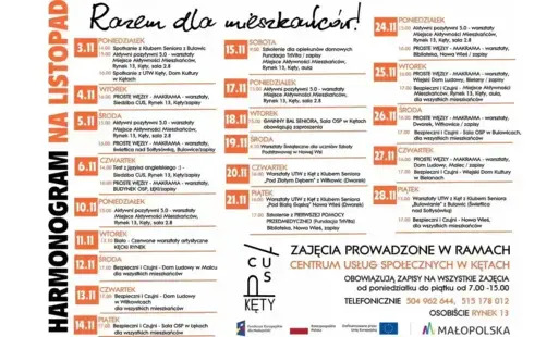 Listopadowy harmonogram Centrum Usług Społecznych w Kętach