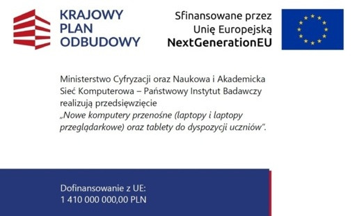Nieodpłatne przekazanie sprzętu komputerowego dla szkół w ramach Krajowego Planu Odbudowy i Zwiększania Odporności (KPO)