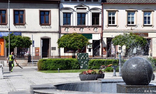 Wieczorny oprysk zieleni na Rynku oraz przy ul. Krakowskiej