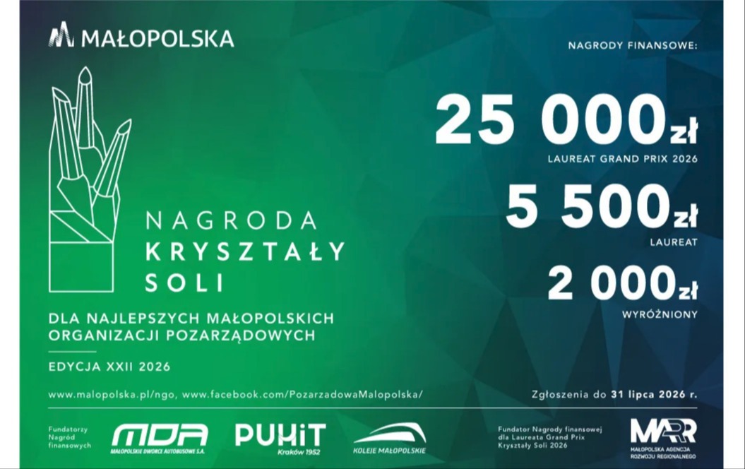 KRYSZTAŁY SOLI 2026 dla najlepszych NGO w Małopolsce: Nabór zgłoszeń na finiszu!