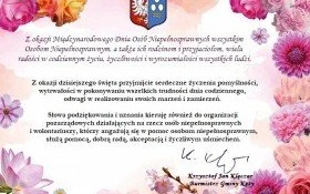 Życzenia Burmistrza Gminy Kęty z okazji Międzynarodowego Dnia Osób Niepełnosprawnych