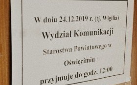 Wydział Komunikacji w Wigilię czynny krócej