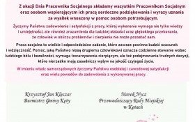 Życzenia Burmistrza Gminy Kęty z okazji Dnia Pracownika Socjalnego