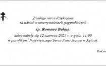 Podziękowanie za uczestnictwo w uroczystościach pogrzebowych śp. Romana Bałaja