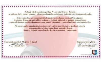 Życzenia z okazji Międzynarodowego Dnia Pracownika Ochrony Zdrowia