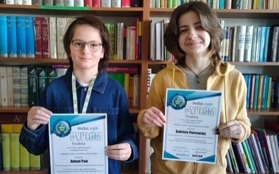 Kolejny sukces uczniów naszej szkoły: Antoni Paw z klasy 6c i Gabrysia Piotrowska z klasy 7b zostali finalistami ogólnopolskiego konkursu InstaLogik