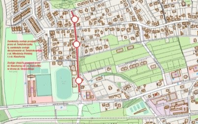 Uwaga! Skrzyżowanie ul. Świętokrzyskiej z ul. Młodzieży Polskiej i z ul. Klasztorną zamknięte od 28 czerwca w związku z budową obwodnicy Kęt