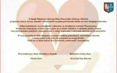 Życzenia z okazji Międzynarodowego Dnia Pracownika Ochrony Zdrowia