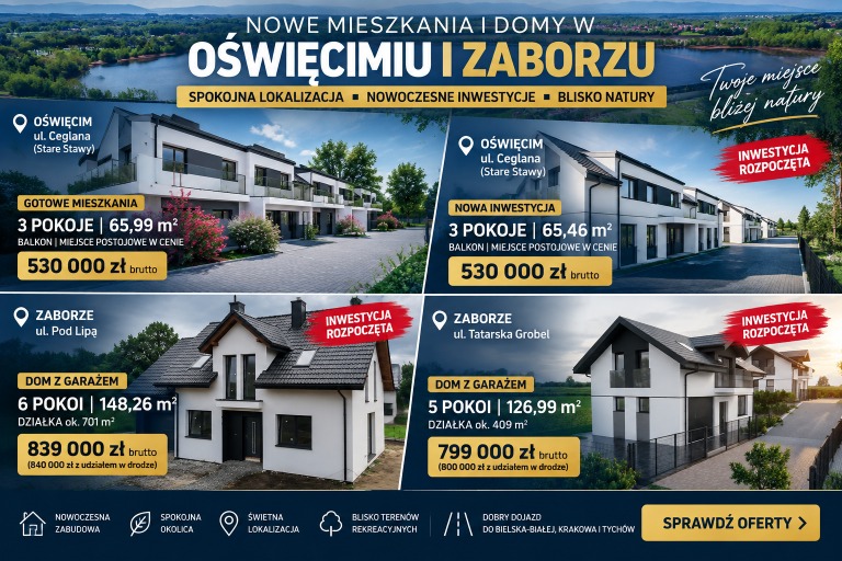 Nowe mieszkania i domy w Oświęcimiu oraz Zaborzu. Sprawdzamy cztery inwestycje
