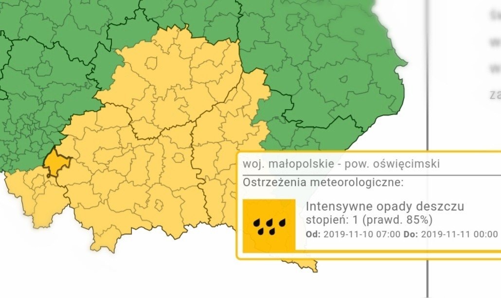 IMGW ostrzega przed intensywnymi opadami deszczu