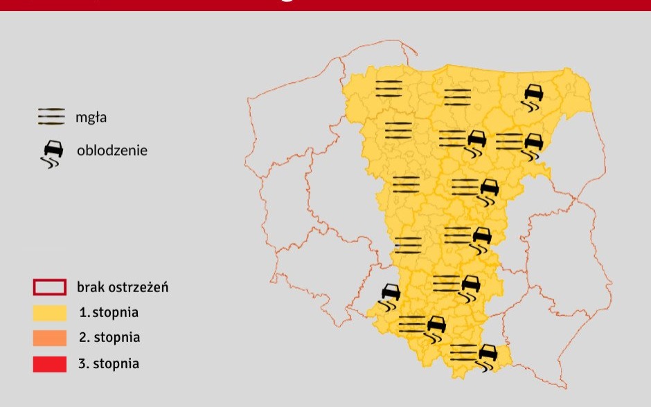 Ostrzeżenie przed mgłą i oblodzeniem dla powiatu oświęcimskiego