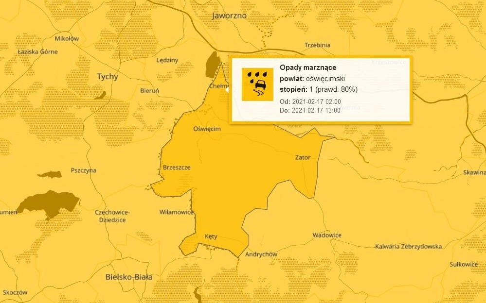Ostrzeżenie IMGW dla naszego powiatu: Opady marznące