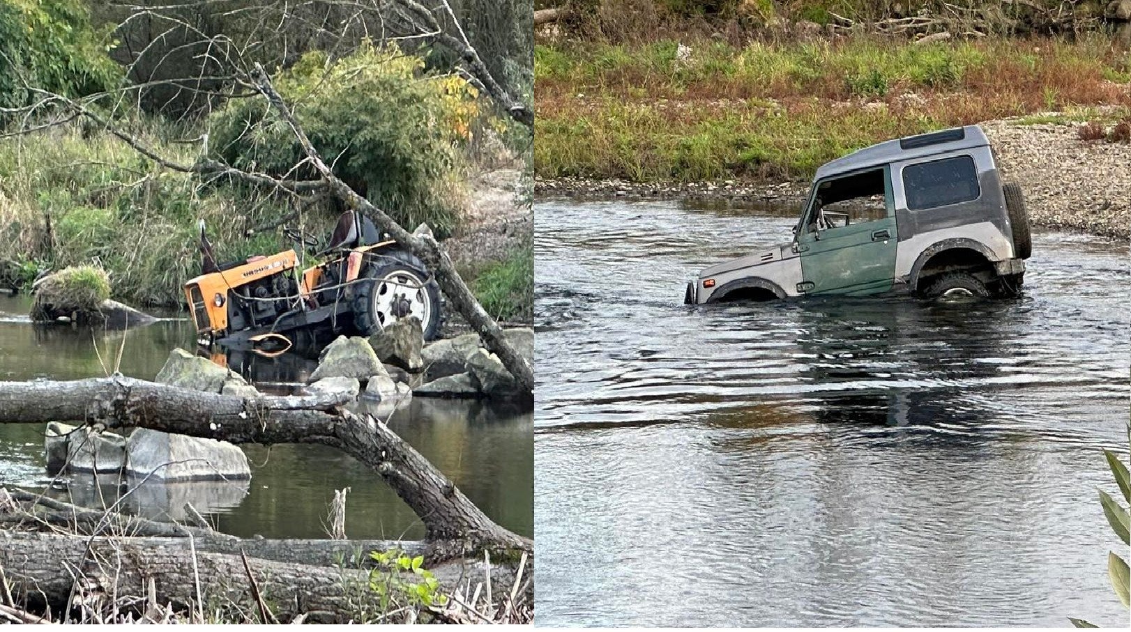 Terenówka i ciągnik rolniczy utknęły w rzece Sole. Kierowca suzuki z mandatem karnym – FOTO!