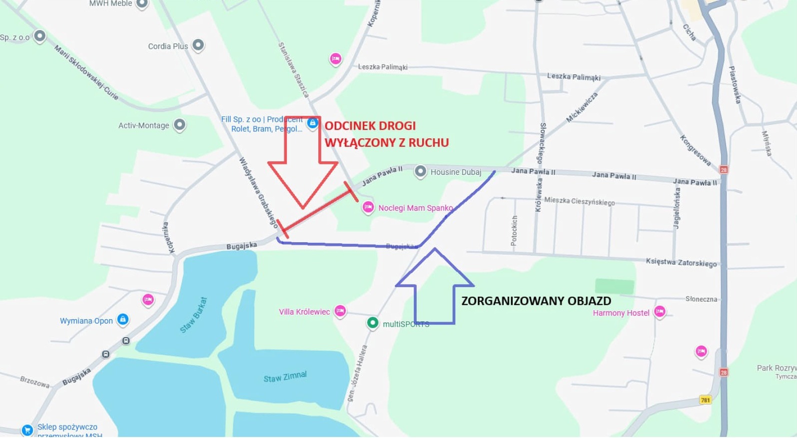Wprowadzenie tymczasowej organizacji ruchu w związku z budową południowo-zachodniej obwodnicy Zatora.