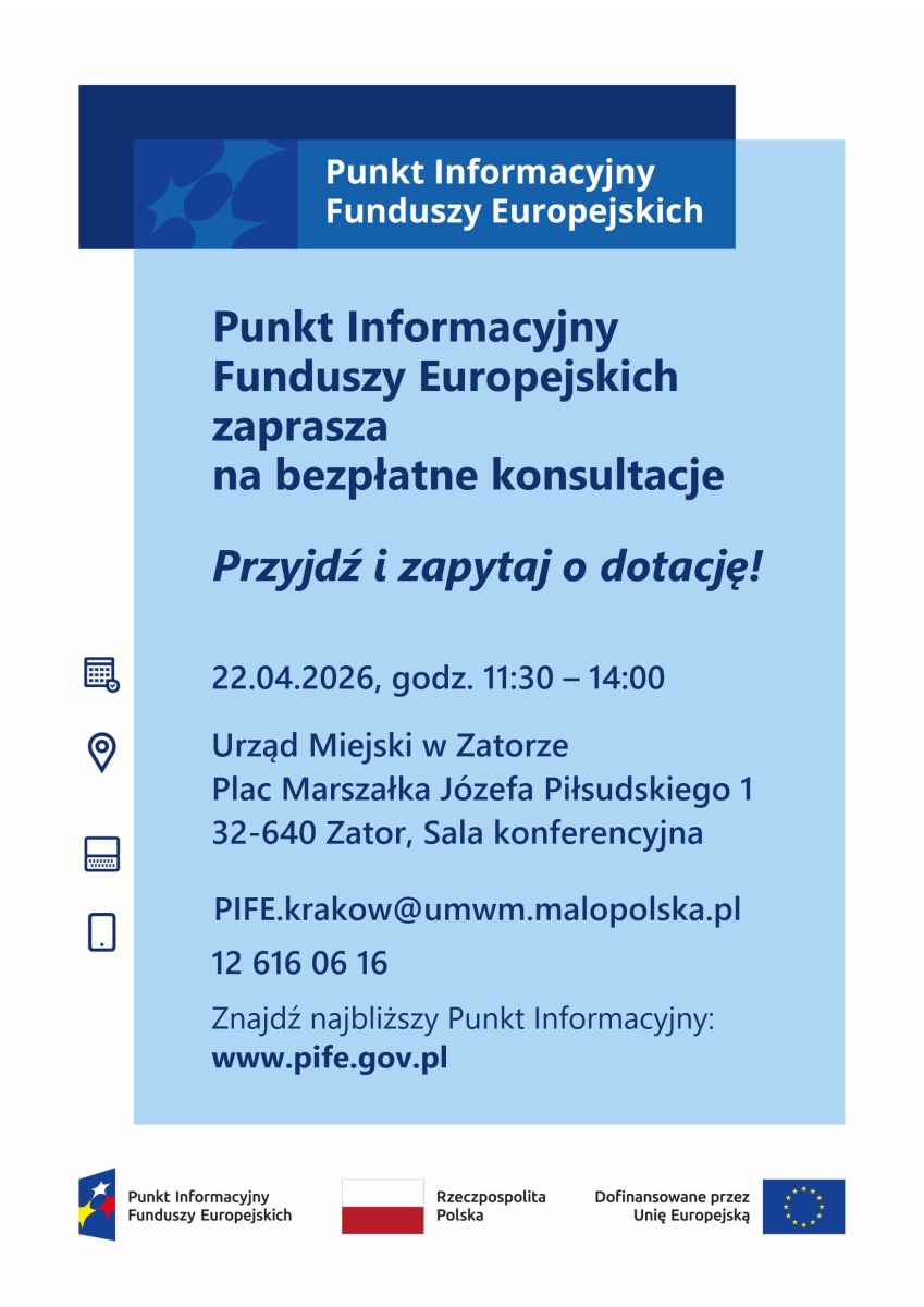 Punkt Informacyjny Funduszy Europejskich zaprasza na bezpłatne konsultacje.