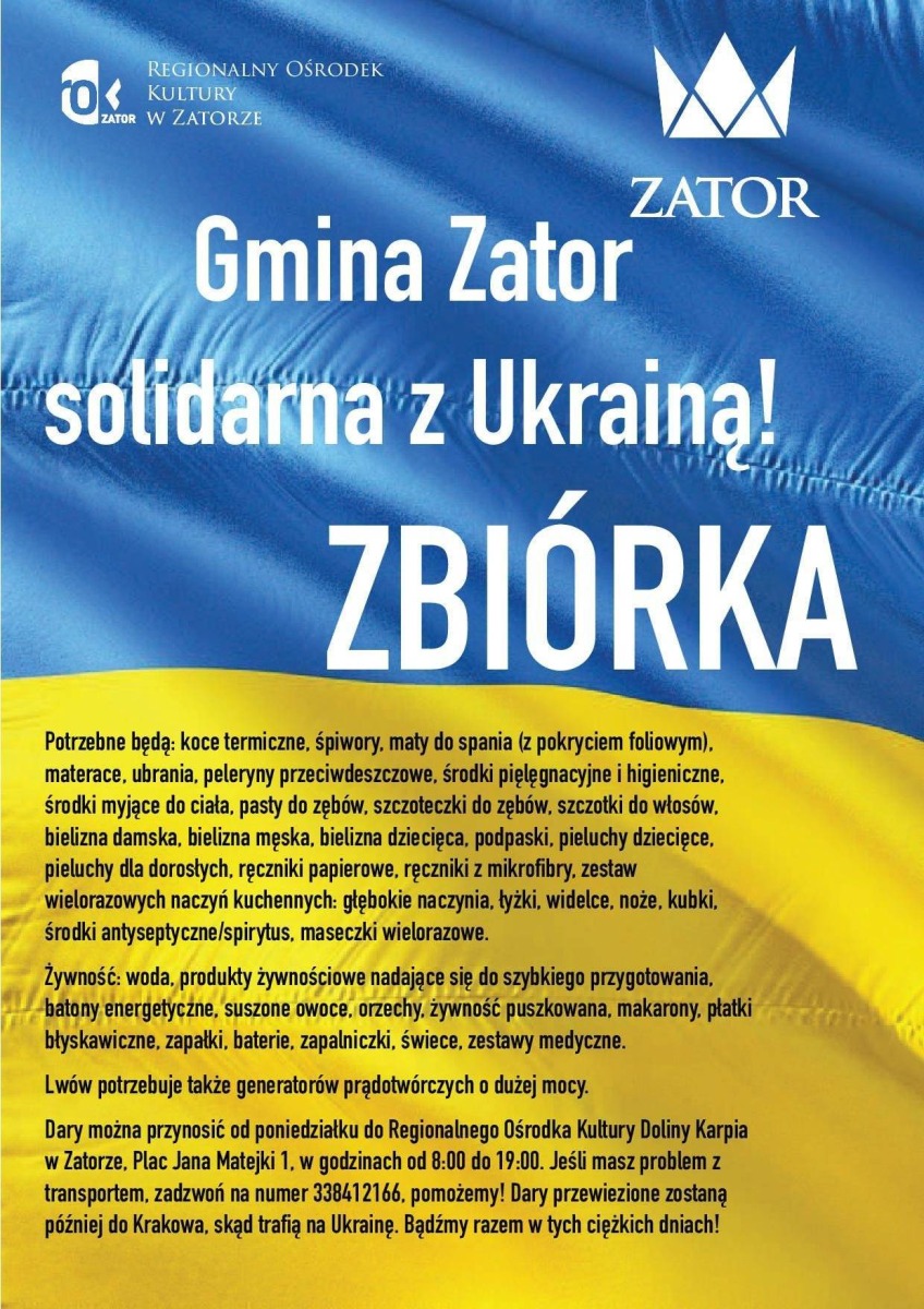 Gmina Zator włącza się do akcji pomocy dla Ukrainy!