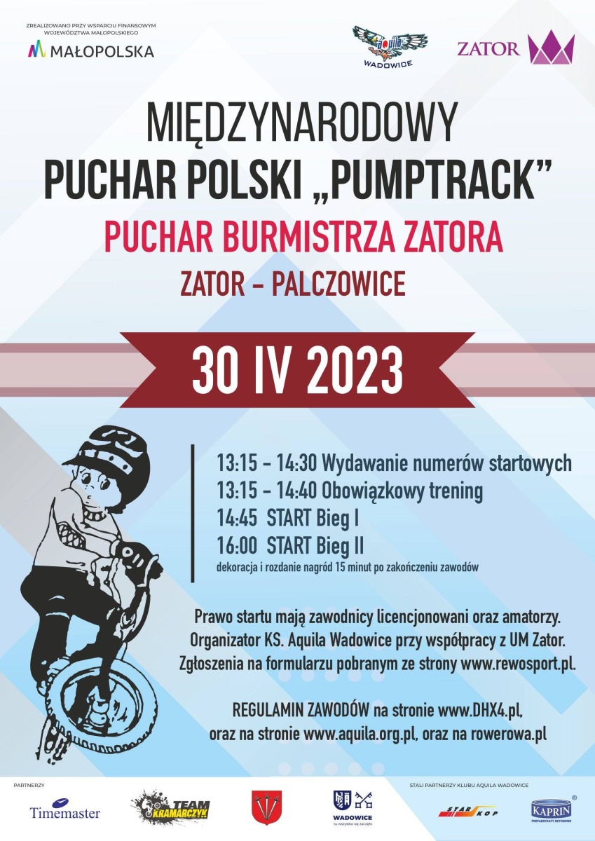 Międzynarodowy Puchar Polski "PUMPTRACK" o Puchar Burmistrza Zatora