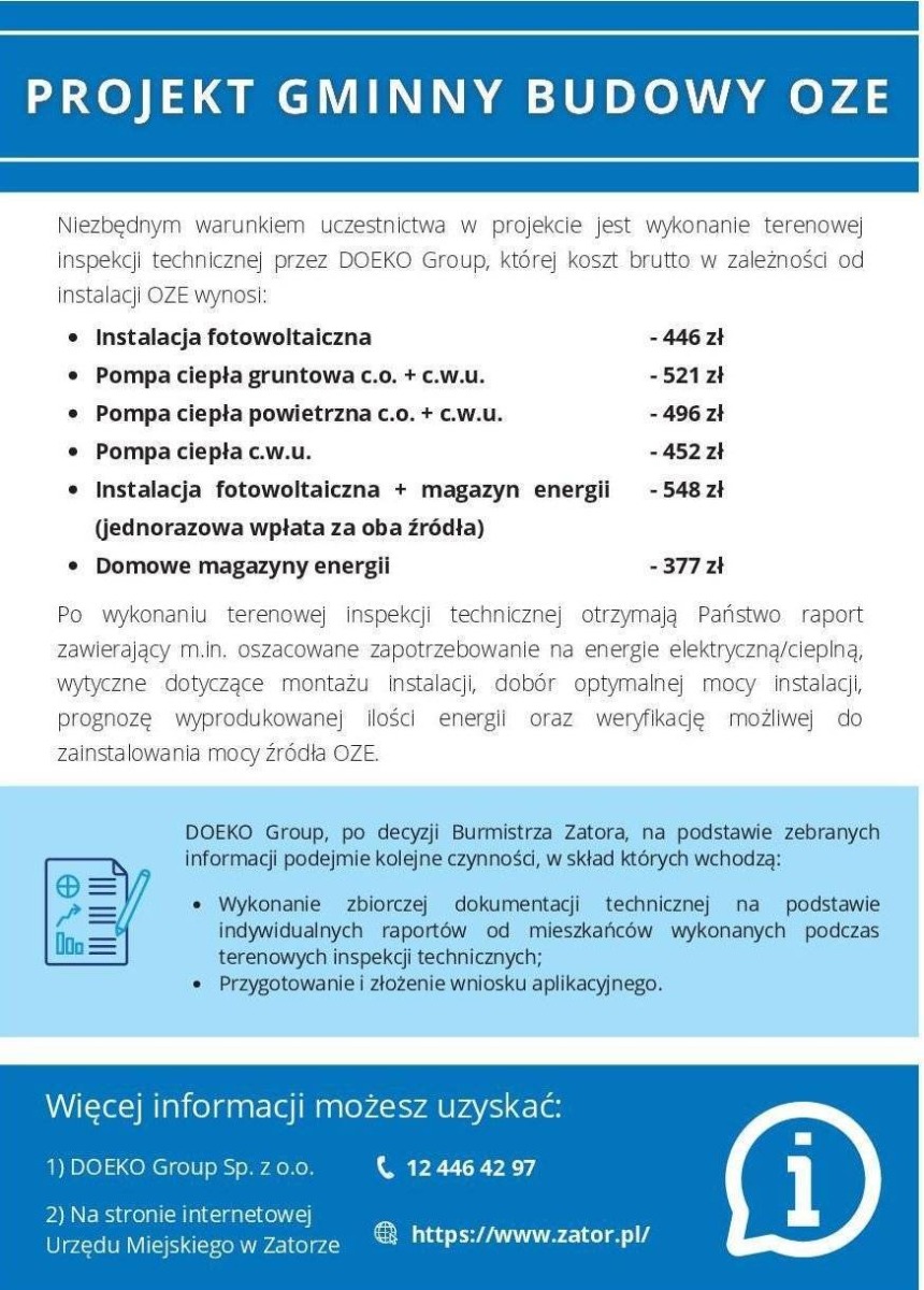 Burmistrz Zatora zaprasza na spotkania informacyjne dla mieszkańców zainteresowanych dofinansowaniem do instalacji fotowoltaicznych, pomp ciepła oraz magazynów energii