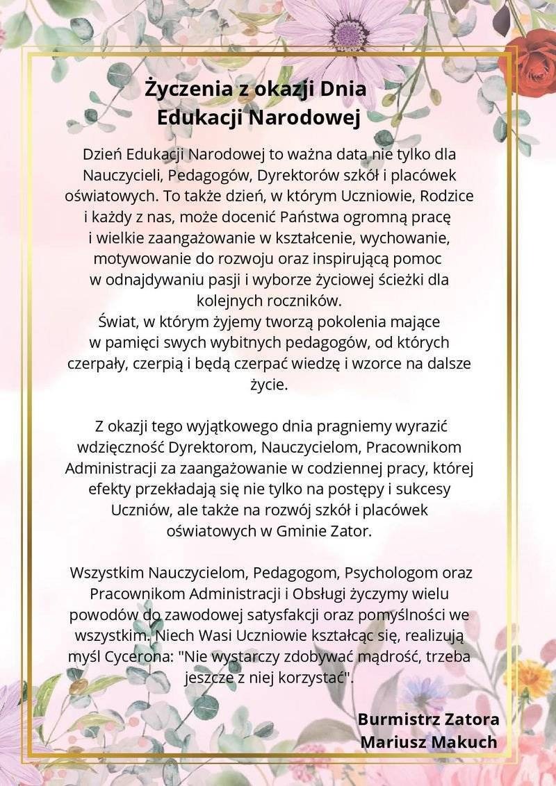 Życzenia z okazji Dnia Edukacji Narodowej
