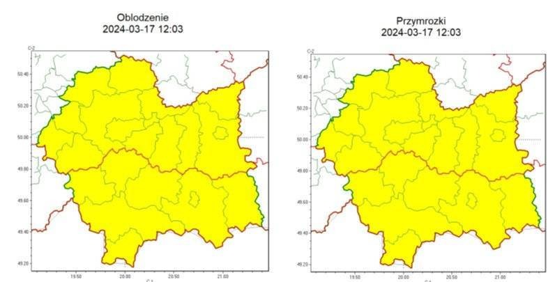 Ostrzeżenie meteorologiczne nr 62 - Przymrozki, oblodzenie_1 stopnia