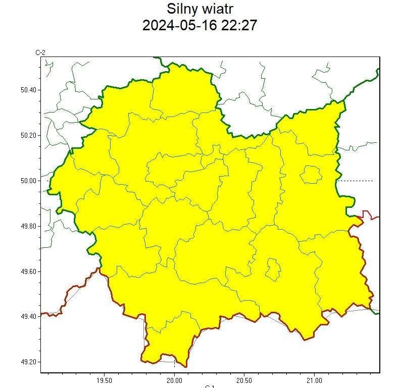 Ostrzeżenie meteorologiczne nr 116_ silny_wiatr_1stopnia_16.05.2024