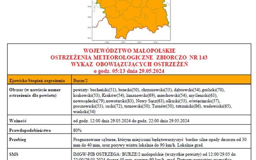Ostrzeżenie meteorologiczne_143_Burze_2stopnia_29.05.2024