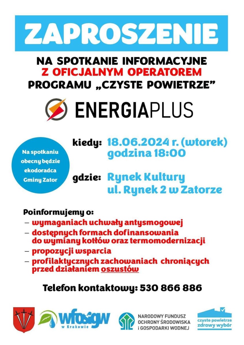 Zaproszenie na spotkanie informacyjne z oficjalnym operatorem Programu Priorytetowego "Czyste Powietrze"