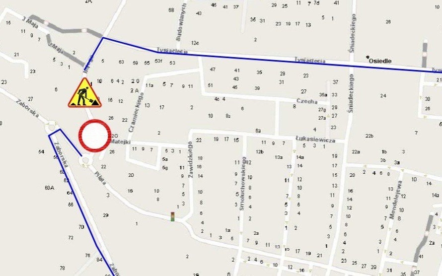 Zmiana organizacji ruchu - zamknięty odcinek od ul. Nojego do ronda przy ul. Pilata