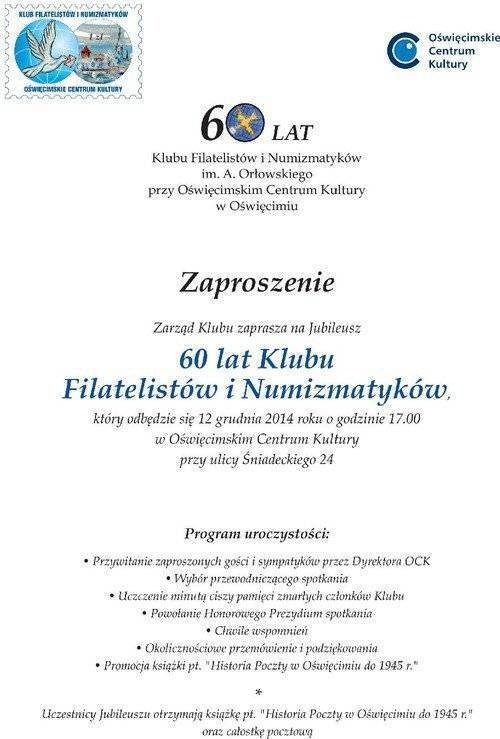 OŚWIĘCIM. 60-lecie Klubu Filatelistów i Numizmatyków