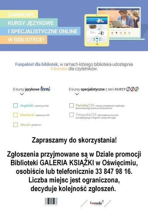 OŚWIĘCIM. Zapisy na bezpłatne kursy w bibliotece