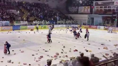 HOKEJ NA LODZIE. Teddy Bear Toss, czyli pluszowe misie na tafli