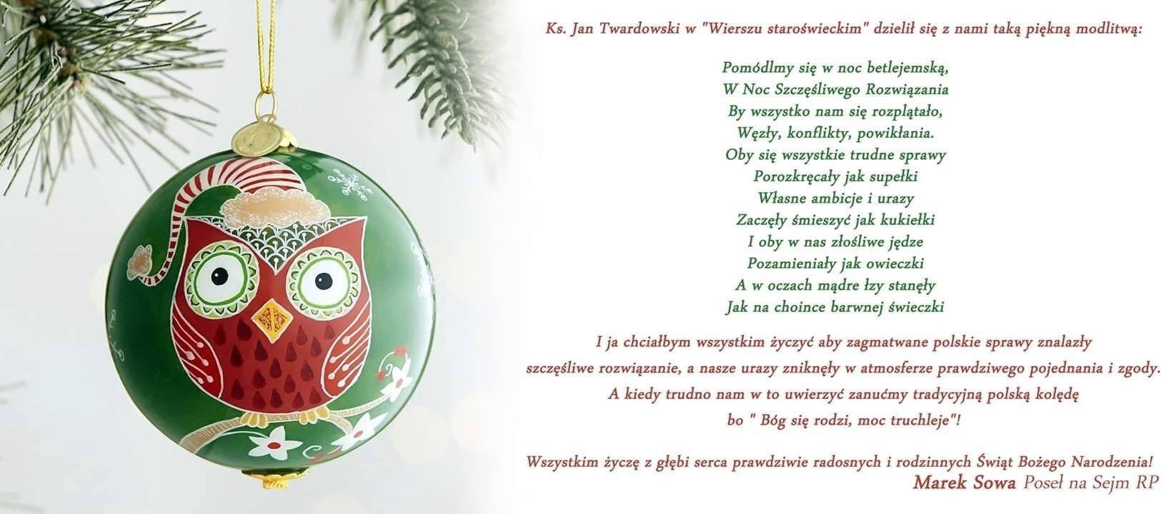 ŚWIĘTA. Życzenia świąteczno-noworoczne od posła na Sejm RP Marka Sowy