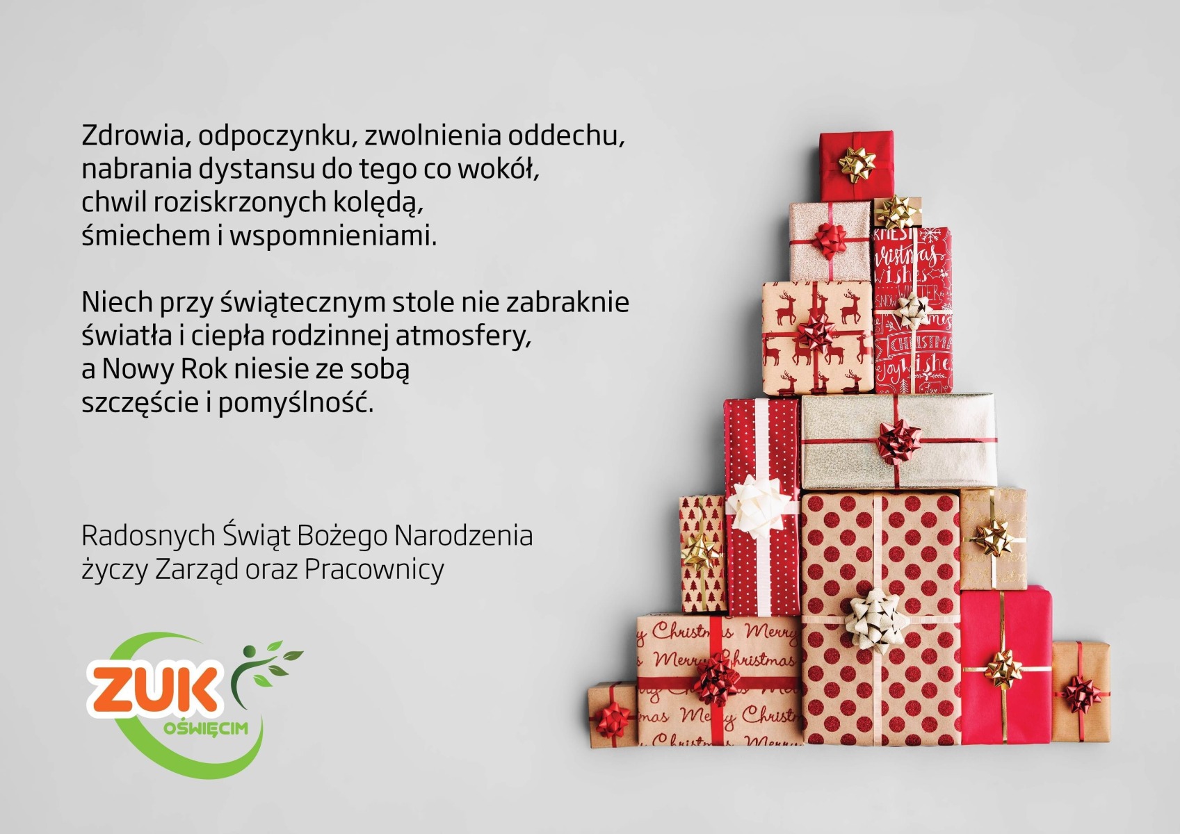 ŚWIĘTA. Życzenia świąteczno-noworoczne od Zakładu Usług Komunalnych w Oświęcimiu