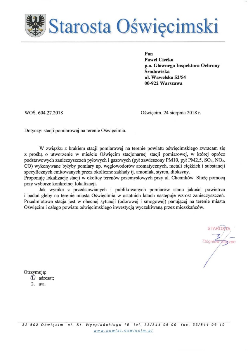OŚWIĘCIM. Wyborcza walka o głosy. Starosta chce stacji pomiaru jakości powietrza