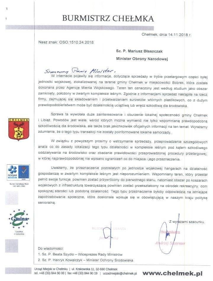 BOBREK. Składowisko odpadów w miejscu dawnej jednostki?! List burmistrzów do ministra Błaszczaka