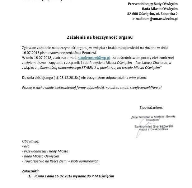 OŚWIĘCIM. Kłopotliwe pytania o styren. Miasto i instytucje kontrolne nabrały wody w usta...