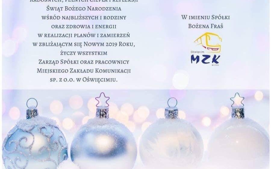 ŚWIĘTA. Życzenia świąteczno-noworoczne od MZK Oświęcim